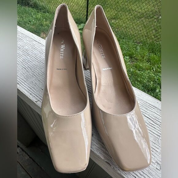 Ron White Lizbeth Square Toe Patent Leather Block Heel Nude Size EU 38 / US 7.5 - Picture 2 of 11